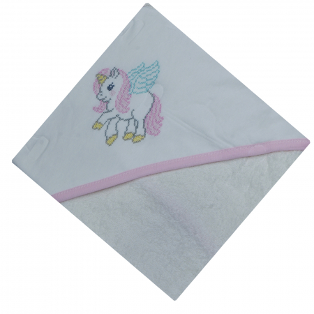 Prosoape - Prosop cu gluga 75 x 75 cm pentru fete Mini Junior BBW-49, Roz