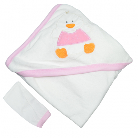 Prosoape - Prosop cu gluga si manusa 95 x 70 Mini Junior MJM-11, Roz