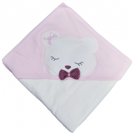 Prosoape - Prosop cu gluga 80 x 90 cm pentru fete Mini Junior BBW-57, Roz