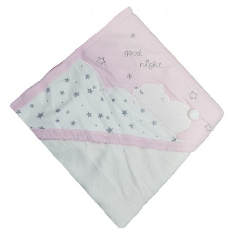 Prosoape - Prosop cu gluga 80 x 90 cm pentru fete Mini Junior BBW-65, Roz - Copie
