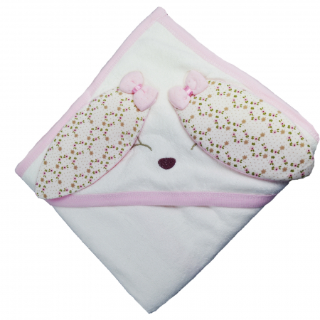 Prosoape - Prosop cu gluga 80 x 90 cm pentru fete Mini Junior BBW-71, Roz