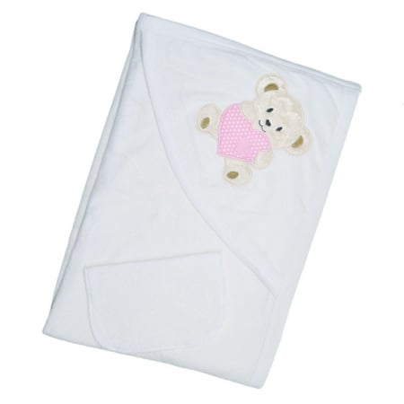 Prosoape - Prosop cu gluga din bumbac pentru fete 100 x 85 cm Mini Junior PSB-0050, Alb
