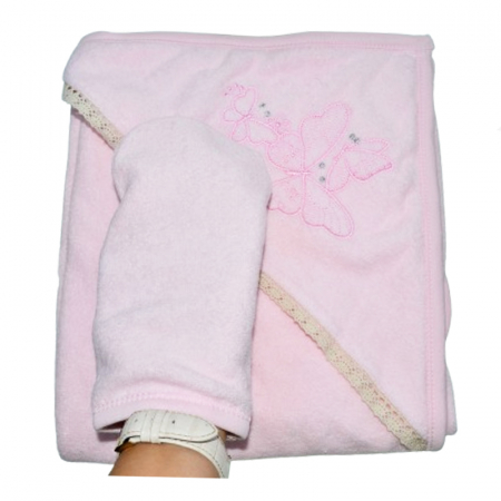 Prosop cu gluga din bumbac pentru fete 90 x 80 cm Mini Junior PSP-9, Roz [2]