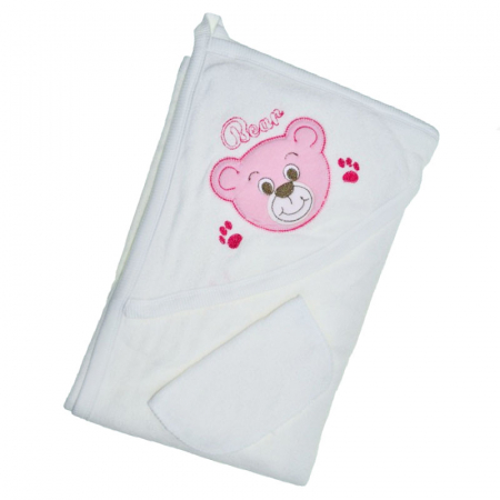 Prosoape - Prosop cu gluga din bumbac pentru fete 100 x 85 cm Mini Junior PSB-935, Alb