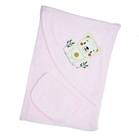 Prosoape - Prosop cu gluga din bumbac pentru fete 100 x 85 cm Mini Junior PSB-935-1, Roz