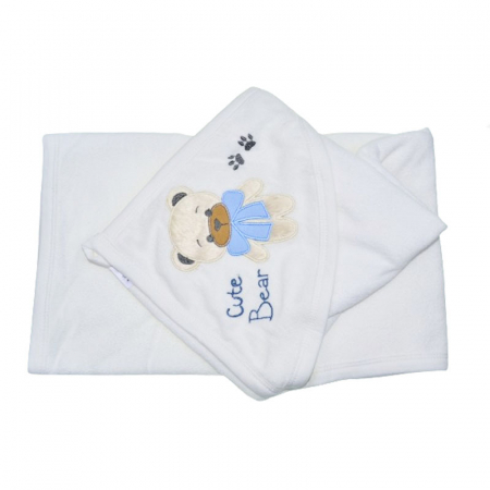 Prosop cu gluga din bumbac pentru baieti 100 x 85 cm Mini Junior PSB-0060, Alb [2]