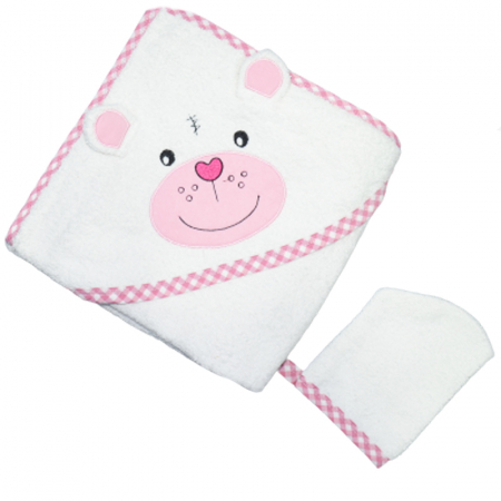 Prosoape - Prosop cu gluga si manusa 90 x 75 Mini Junior MJM-14, Roz