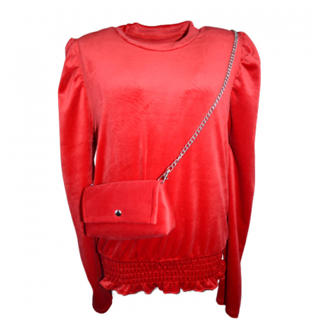 Bluze fete - Set pulover din catifea cu maneca lunga si geanta pentru fete Moda 5270, Rosu