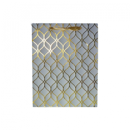 Joaca, activitati si ambalaje - Punga pentru cadouri din hartie groasa cu manere din snur, 32 x 25 x 11 cm, Midex 210225-02, Auriu