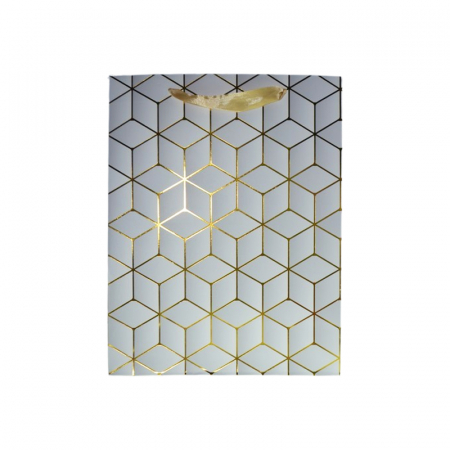 Joaca, activitati si ambalaje - Punga pentru cadouri din hartie groasa cu manere din snur, 32 x 25 x 11 cm, Midex 210225-04, Auriu