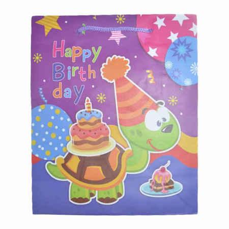 Joaca, activitati si ambalaje - Punga pentru cadouri Happy Birthday din hartie subtire cu manere din snur 21 x 18 x 8 cm Midex 511679-5, Multicolor