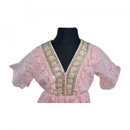 Rochie casual, cu imprimeu floral, pentru fete, Mini Junior, R1382C, Coral [1]