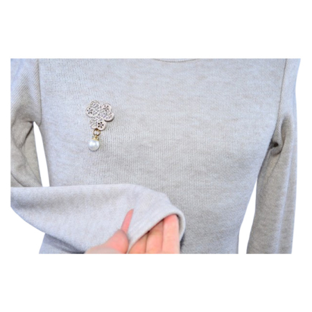 Rochie cu mânecă lungă, cu brosa, pentru fete, Catherine R0311C-122, Crem [2]