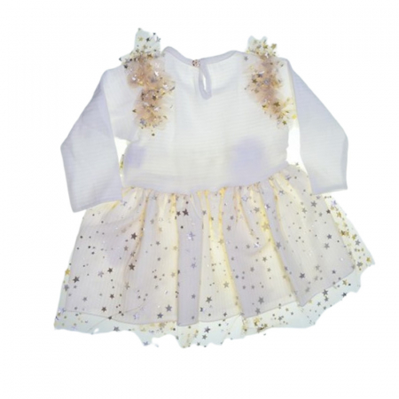 Rochie cu maneca lunga, cu dantela, pentru fete, Mini Junior RCH2608A-74, Crem [2]
