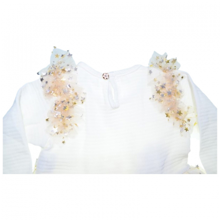 Rochie cu maneca lunga, cu dantela, pentru fete, Mini Junior RCH2608A-74, Crem [3]