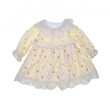 Îmbrăcăminte fete - Rochie cu maneca lunga, cu model floral, pentru fete, Mini Junior RCH4406C-68, Crem