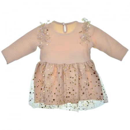 Rochie cu maneca lunga, cu tulle, pentru fete, Mini Junior 30100B, Bej [1]