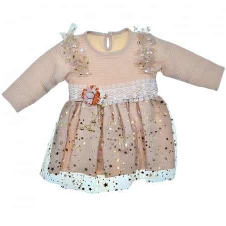Rochite fete - Rochie cu maneca lunga, cu tulle, pentru fete, Mini Junior 30100B, Bej