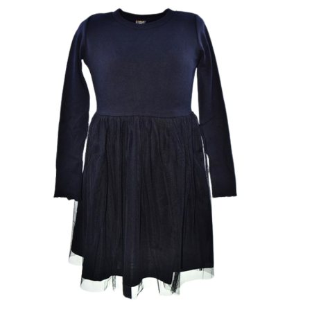 Rochite fete - Rochie cu mânecă lungă, din bumbac, pentru fete, Atut 0611N-128, Negru