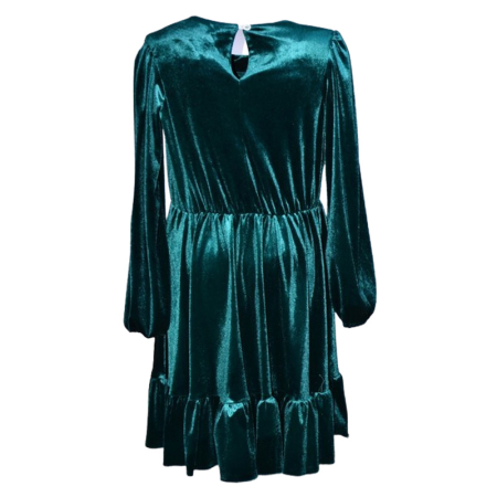 Rochie cu mânecă lungă, din catifea, cu brosa, pentru fete, Catherine R0311V4-128, Verde [1]
