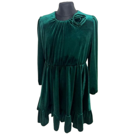 Rochie cu mânecă lungă, din catifea, cu brosa, pentru fete, Catherine R0311V4-128, Verde [6]