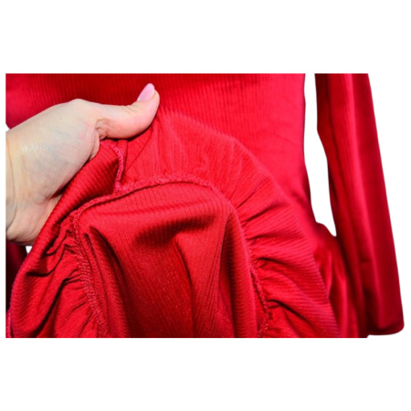 Rochie cu mânecă lungă, din catifea, cu dungi, pentru fete, Catherine R0311R4-140, Rosu [2]