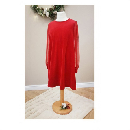Rochie cu mânecă lungă, din catifea, cu maneci din voal, pentru fete, Atut 0588R, Rosu [4]