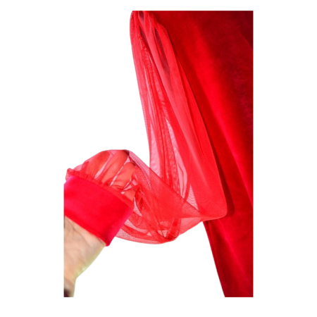 Rochie cu mânecă lungă, din catifea, cu maneci din voal, pentru fete, Atut 0588R, Rosu [2]