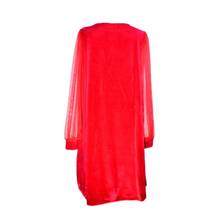 Rochie cu mânecă lungă, din catifea, cu maneci din voal, pentru fete, Atut 0588R, Rosu [1]