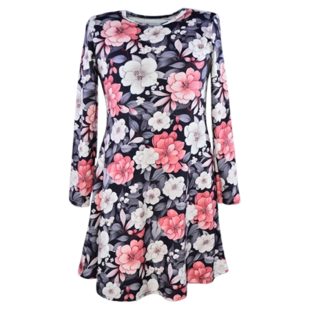 Rochite fete - Rochie cu mânecă lungă, din catifea, cu model floral, pentru fete, Catherine R0311M-122, Multicolor