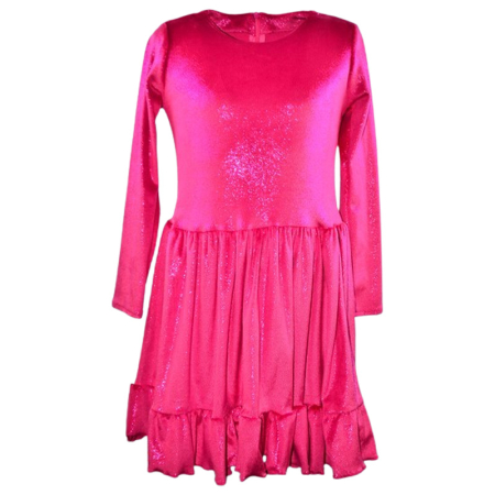 Rochite fete - Rochie cu mânecă lungă, din catifea, cu sclipici, pentru fete, Catherine R0311F2-92, Fucsia