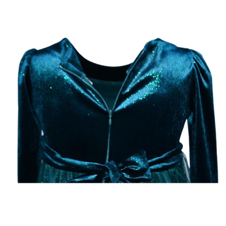 Rochie cu mânecă lungă, din catifea, cu sclipici, pentru fete, Catherine R0311V5-98, Verde [1]