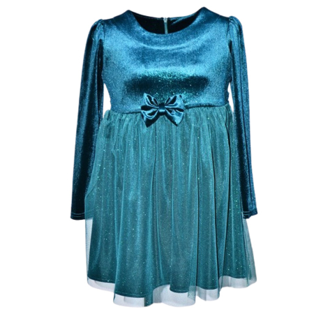 Rochite fete - Rochie cu mânecă lungă, din catifea, cu sclipici, pentru fete, Catherine R0311V5-98, Verde