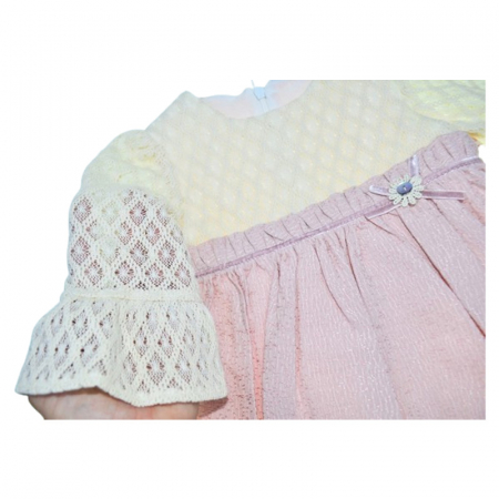 Rochie cu maneca lunga, cu dantela, pentru fete, Mini Junior RCH4406R, Roz [2]