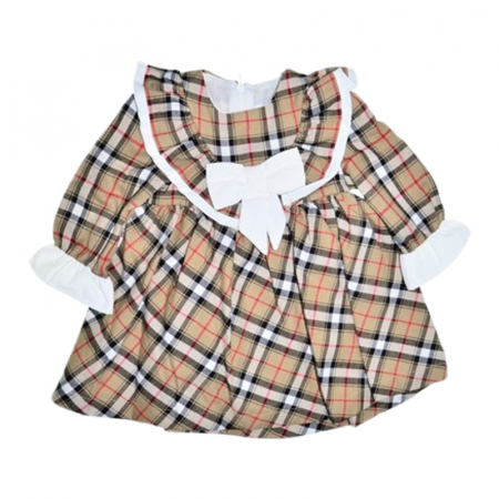 Rochite fete - Rochie cu maneca lunga, in carouri, pentru fete, Mini Junior RCH4407, Bej