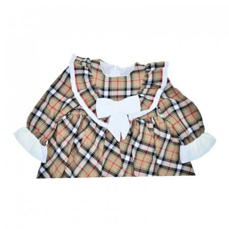 Rochie cu maneca lunga, in carouri, pentru fete, Mini Junior RCH4407, Bej [1]