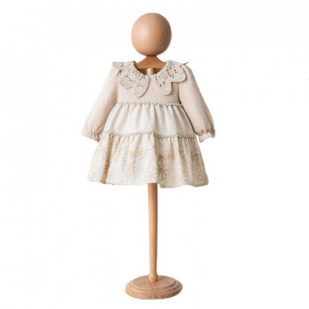 Rochite fete - Rochie cu maneca lunga pentru fete Mini Junior RCH-4153, Bej