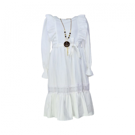 Îmbrăcăminte fete - Rochie cu maneca lunga pentru fete Mini Junior RCH-5545, Alb