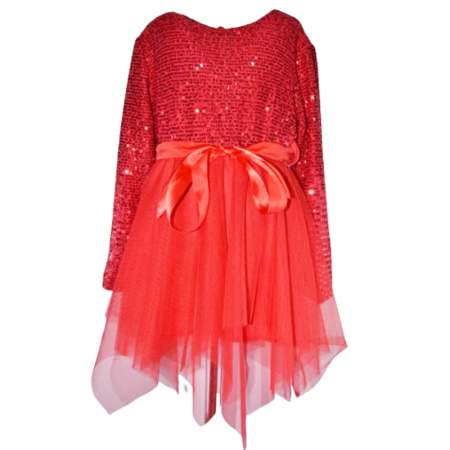 Rochite fete - Rochie cu maneca lunga  pentru fete Minijunior T8391RR, Rosu