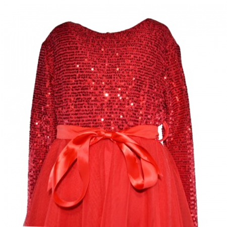 Rochie cu maneca lunga  pentru fete Minijunior T8391RR, Rosu [3]