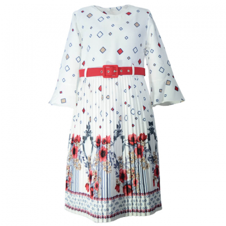 Îmbrăcăminte fete - Rochie cu maneca lunga pentru fete Sevval 17323-7, Alb