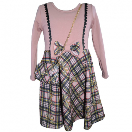 Îmbrăcăminte fete - Set rochie eleganta captusita si geanta pentru fete Moda 3640, Roz