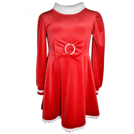 Îmbrăcăminte fete - Rochie eleganta din catifea cu maneca lunga pentru fete New Collection 476, Rosu