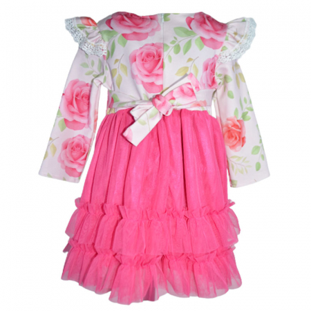Set rochie eleganta cu maneca lunga si bentita pentru fete LULU DESIGN 101123, Fucsia [1]