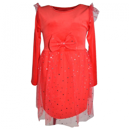 Îmbrăcăminte fete - Rochie eleganta din catifea si tulle cu maneca lunga pentru fete Lucky Girl T8295, Rosu