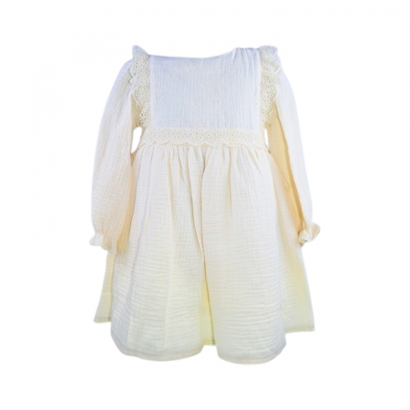 Îmbrăcăminte fete - Rochie eleganta cu maneca lunga pentru fete, Mini Junior W1075, Crem