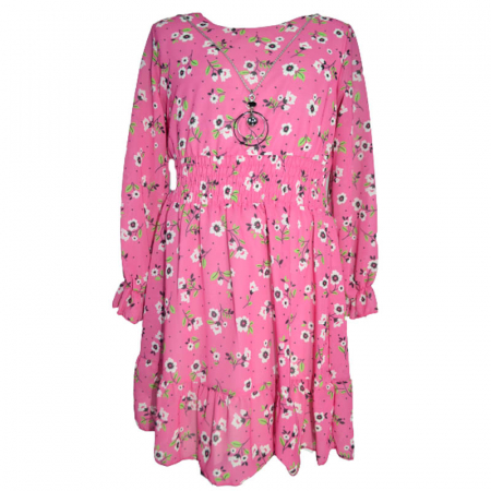 Îmbrăcăminte fete - Rochie eleganta cu maneca lunga si lant pentru fete Lucky Girl 270323-29, Fucsia