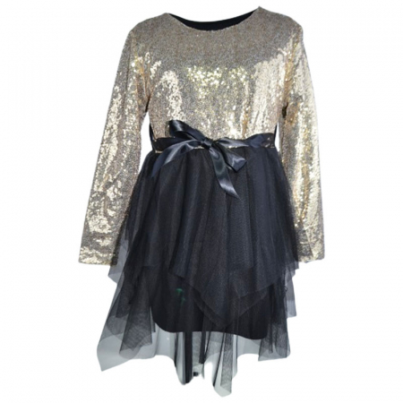 Rochite fete - Rochie eleganta cu maneca lunga si paiete pentru fete New Collection 8881-N, Negru