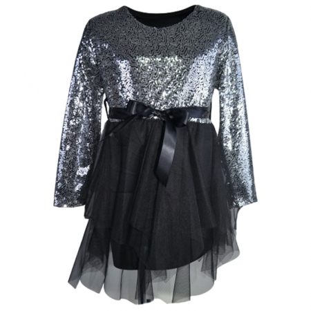 Rochite fete - Rochie eleganta cu maneca lunga si paiete pentru fete New Collection 8881, Negru