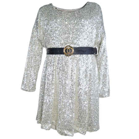 Rochite fete - Rochie eleganta cu maneca lunga si paiete pentru fete New Collection 9292-A, Auriu
